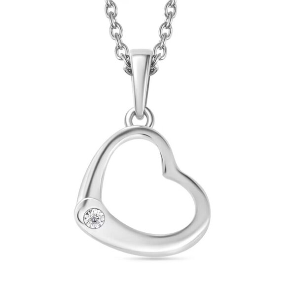 Jewelry - Heart Sterling Silver Pendant w/Diamond Accent & Stainless Steel Necklace 20"